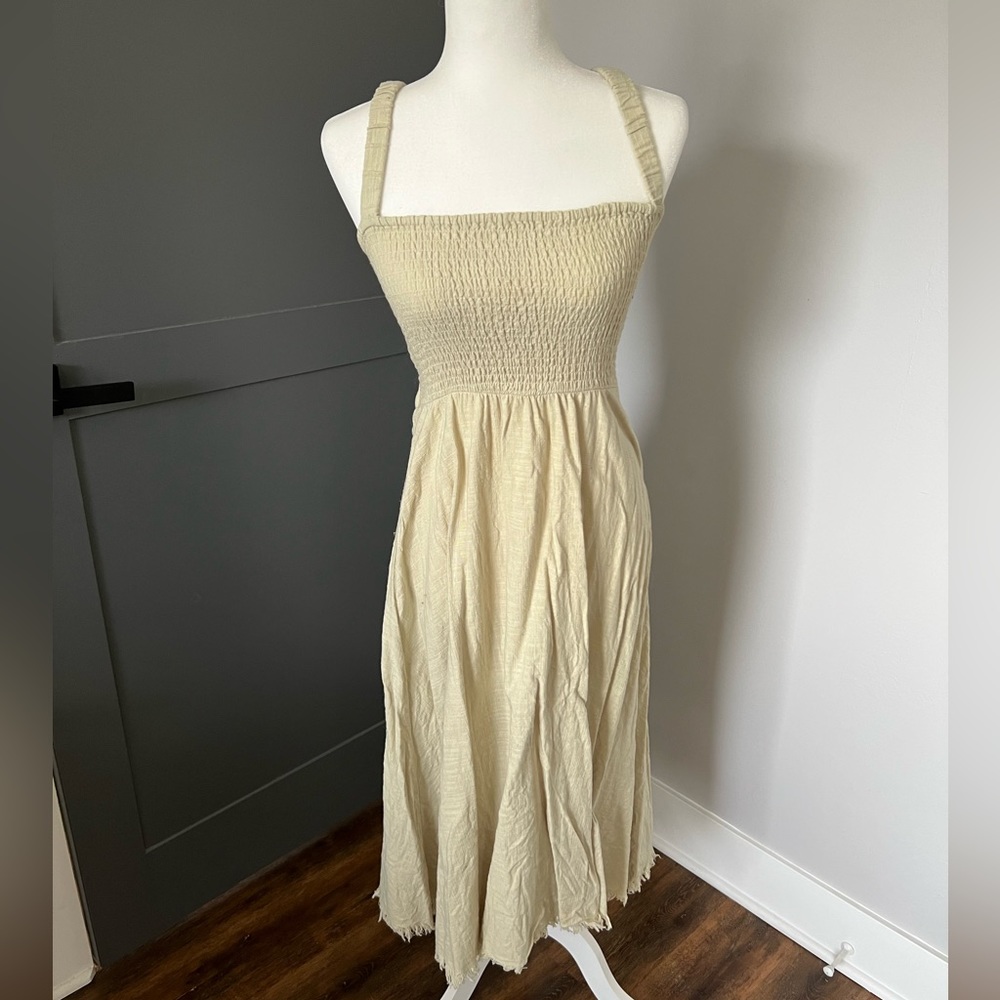 Zara Strappy Green Linen Midi Dress